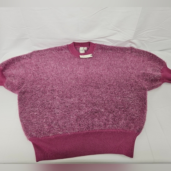 Anthropologie Maeve Violetta Short Sleeve Tinsel Sweater In Pink SZ XL NWT - Picture 7 of 14